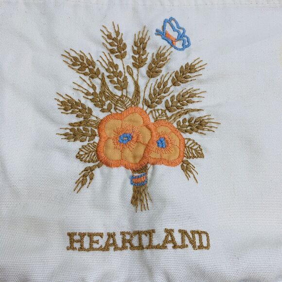 Vintage HEARTLAND DESIGN CUSTOM CLOTH EMBROIDERED Apron Wood Rings Pocket - Picture 5 of 9